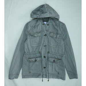 Kensie Jeans Jacket Button Zip Utility Military Green Hooded Women's Size Small